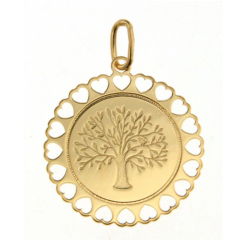 Médaille Arbre de vie - Entourage coeurs - Or 375